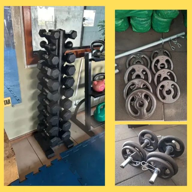 kit halteres e barras e anilhas para treino/musculação - Foto 2