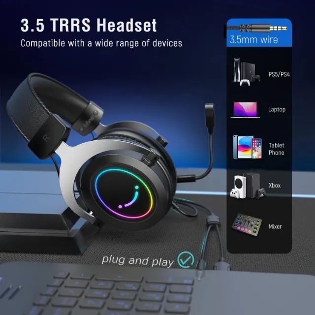 Headset Gamer Fifine H3, RGB, USB, PS4, PS5, XBOX, Preto - Foto 3