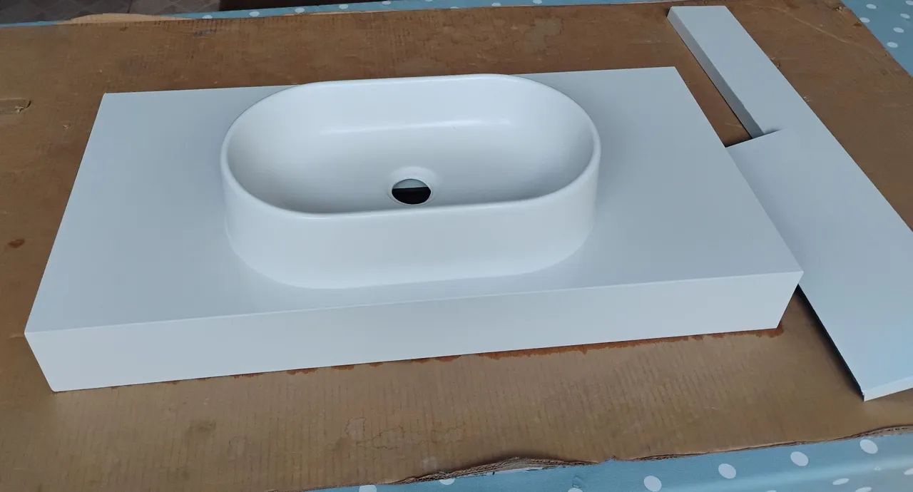 Pia Porcelanato (Branco/Branco) 80x40 com cuba de sobrepor ( - Foto 2