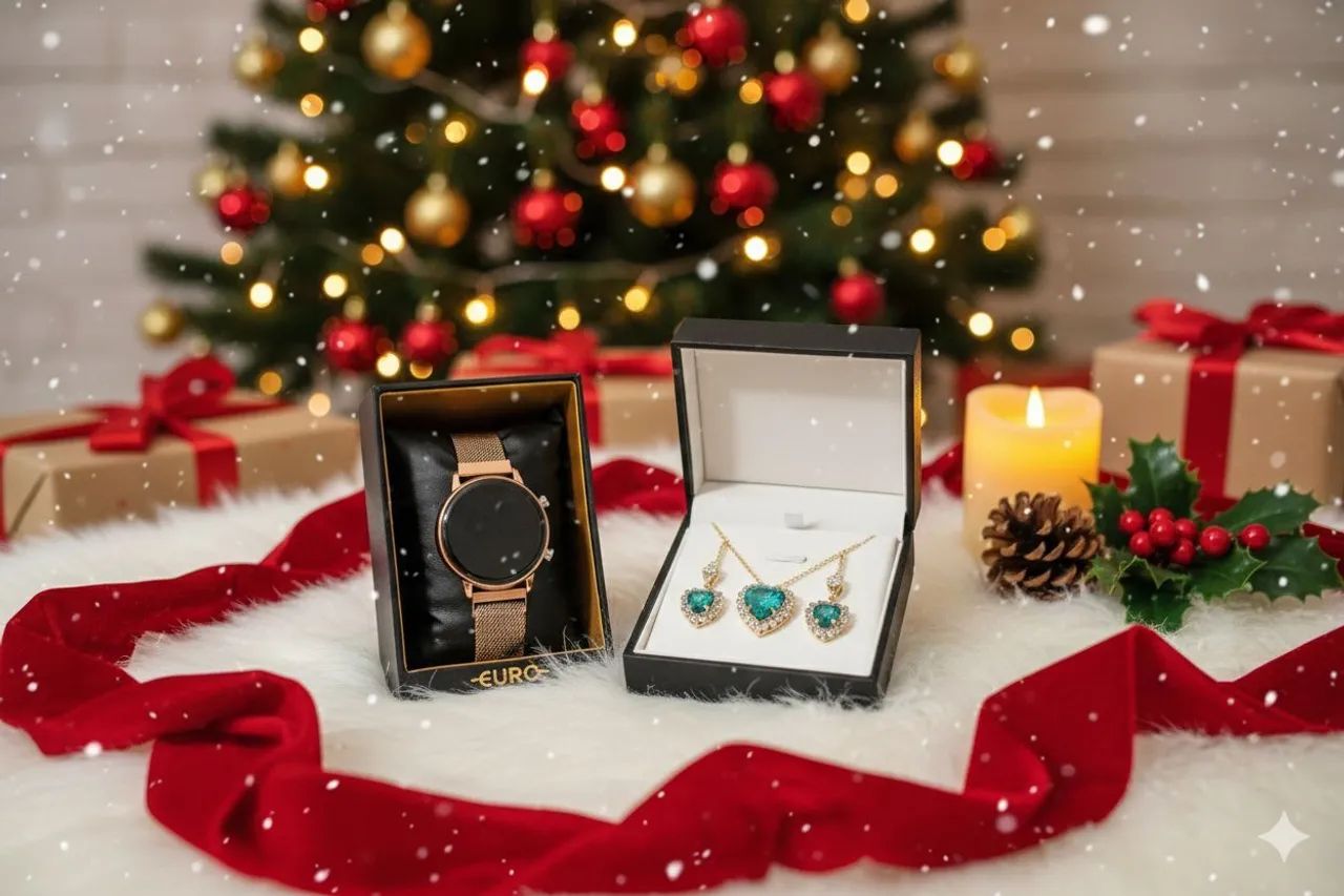 Relógio feminino + conjunto folheado para presentear no natal  - Foto 5