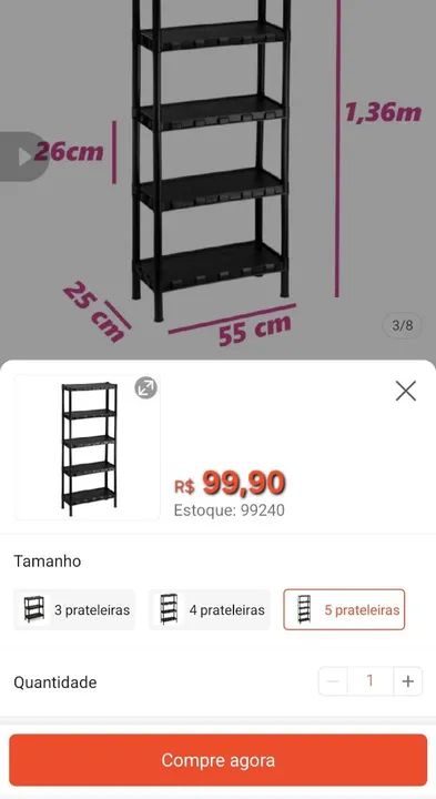 Estante prateleira multiuso modular organizadora em plástico resistente - 5 prateleiras - Foto 4