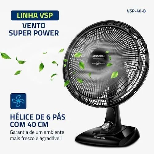 Ventilador de Mesa Mondial Super Power 40cm VSP40 B 6 Pás 3 Velocidades Preto - 110V - Foto 6