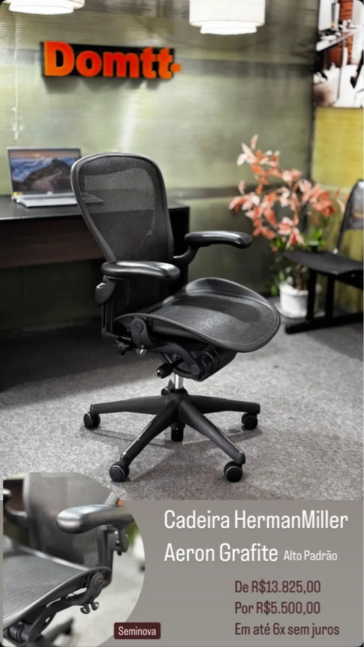 Cadeira Herman Miller Aeron Grafite Alto Padrão-Em até 6x sem juros