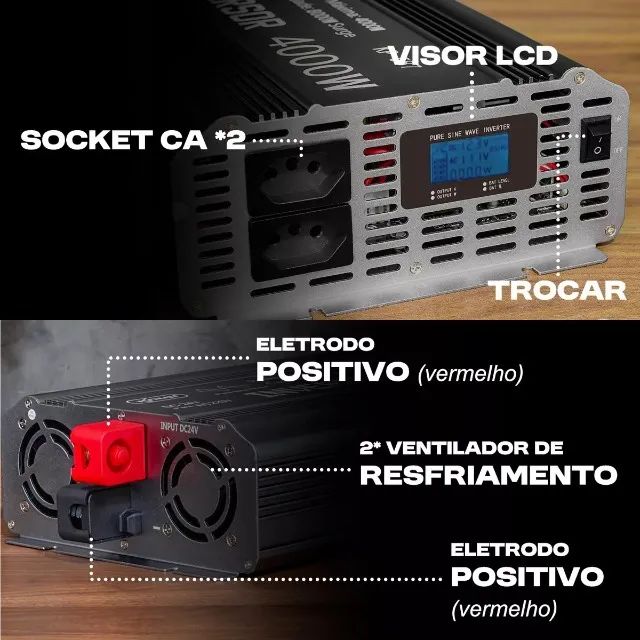 Inversor Conversor De Tensão 12v Para 220v Onda Senoidal Pura 4000w Knup KP 587A - Foto 3