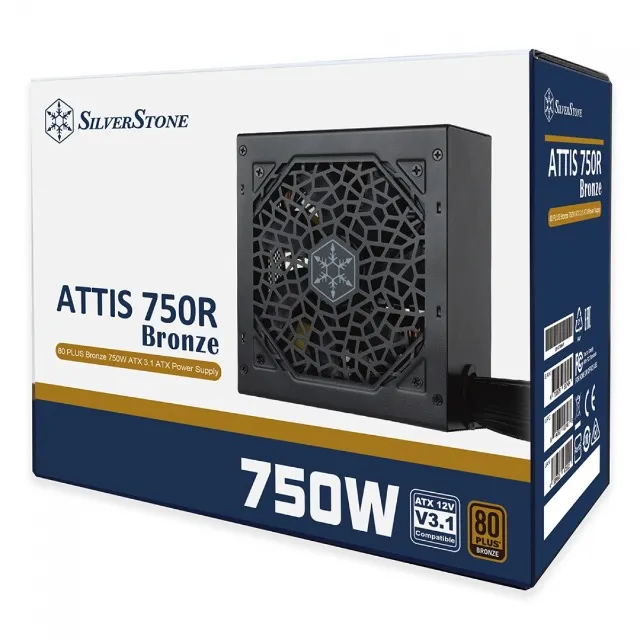 Fonte SilverStone ATTIS 750R, 750W, 80 Plus Bronze, PFC Ativo, Cabos Flat