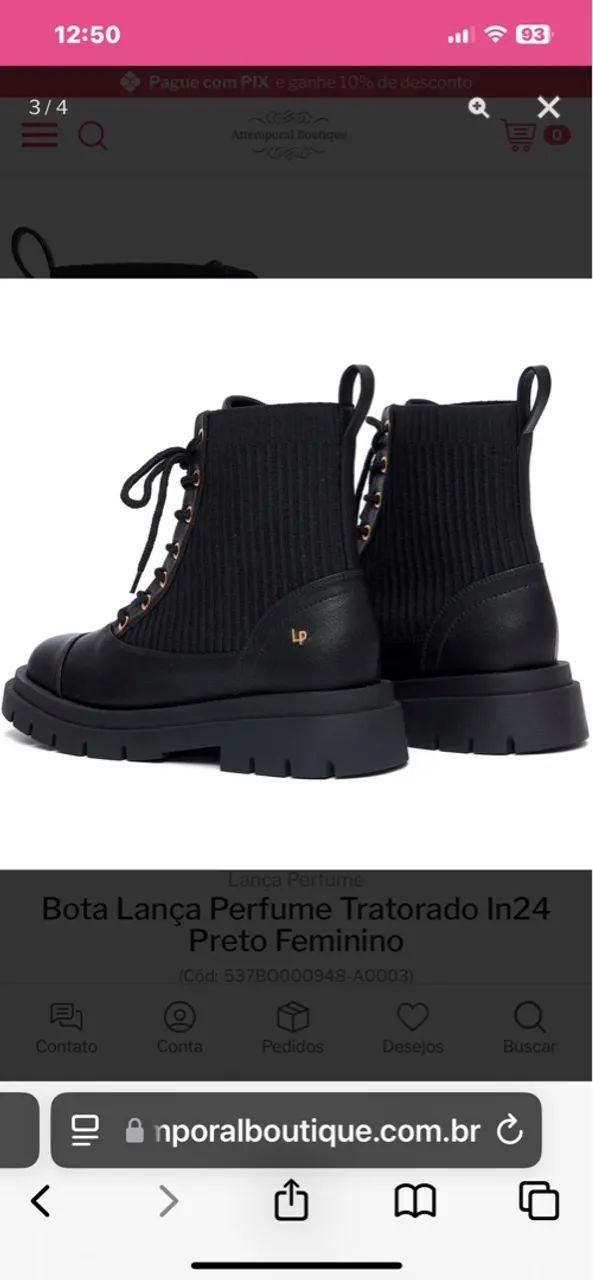 Bota Lança Perfume Tratorada In24 Preto Feminino