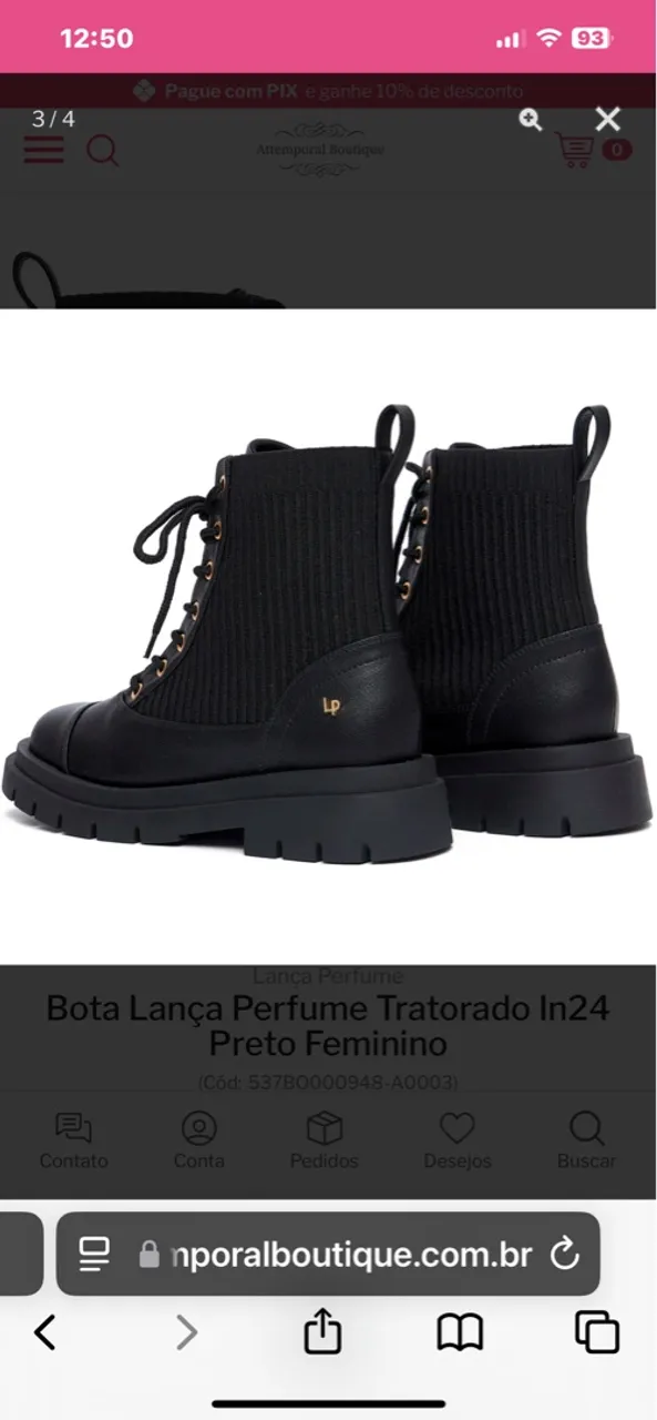 Bota Lança Perfume Tratorada In24 Preto Feminino
