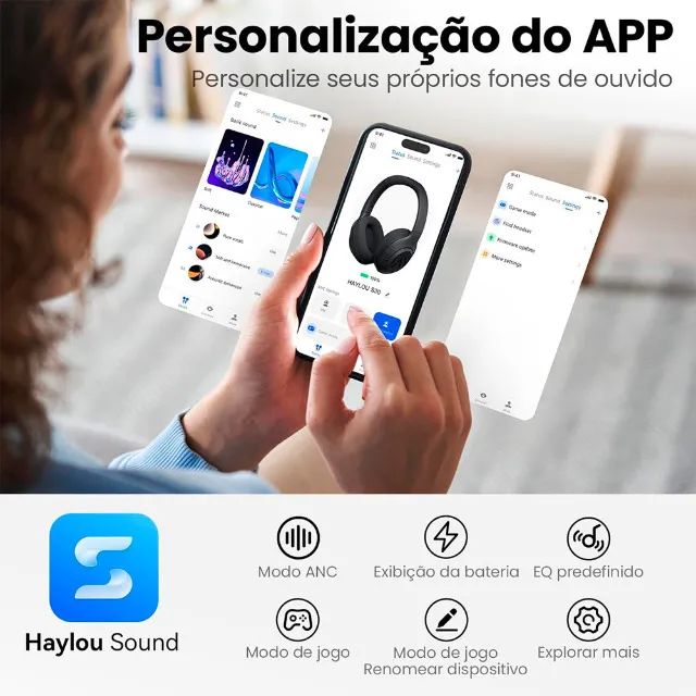 Headpgone Sem Fio Haylou S30 Pro com Microfone Anc Bluetooth 5.4 Azul, 12x 25,26 - Foto 3