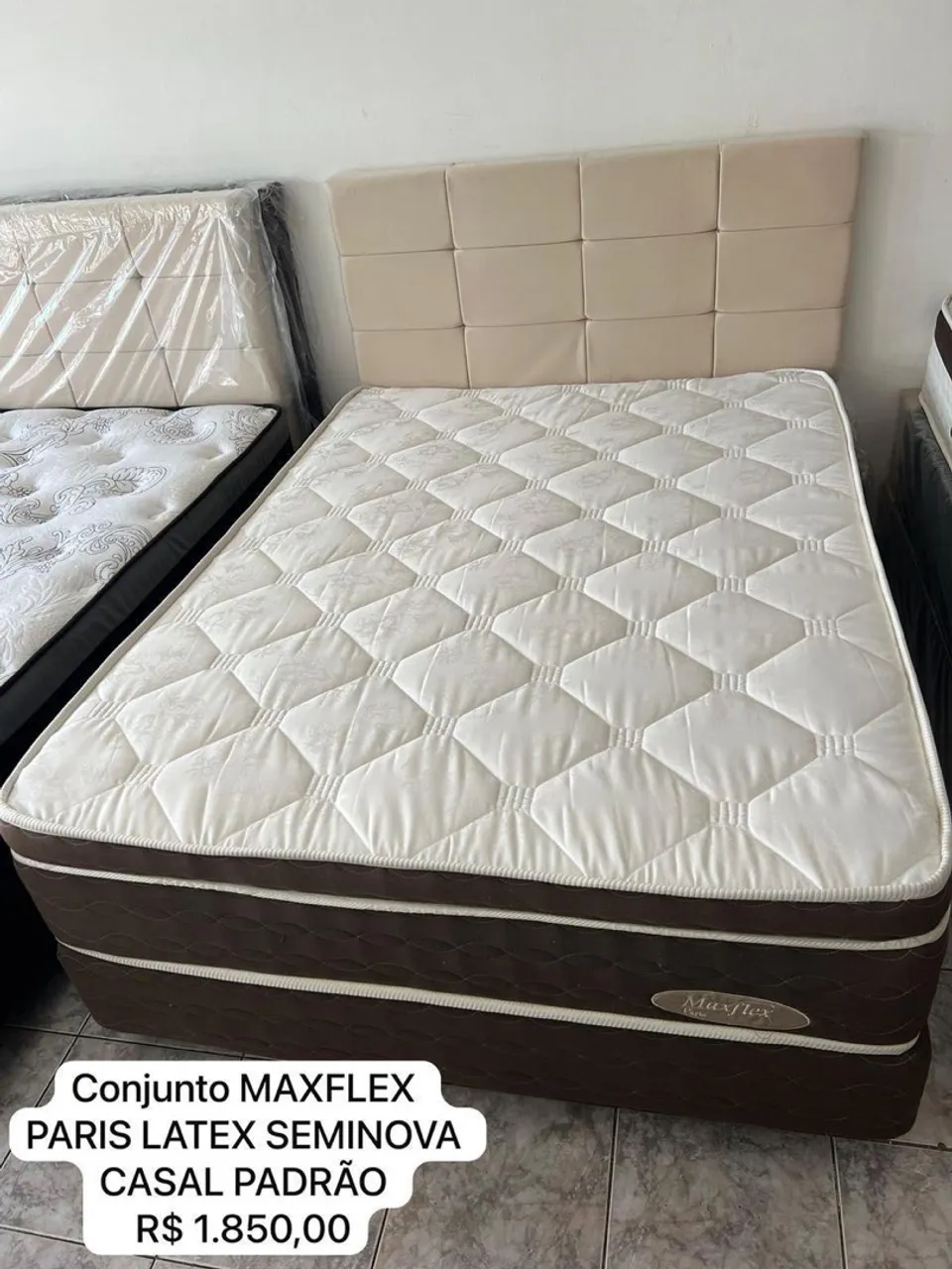 CAMA COMPLETA Conjunto de Cama Box Casal Maxflex Paris Latex Seminova