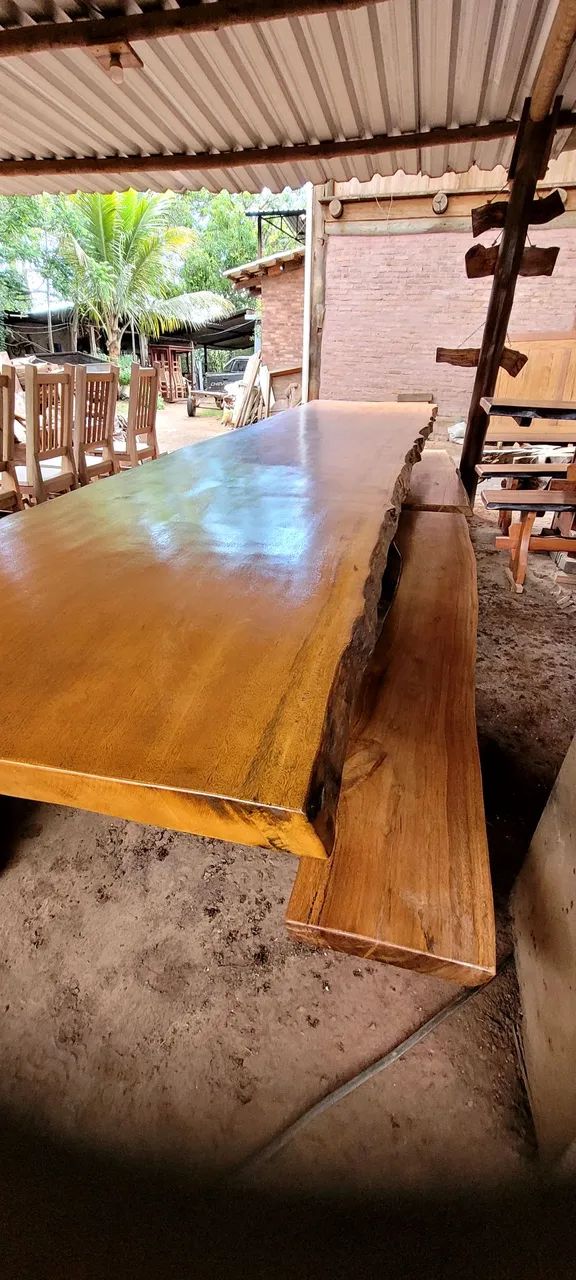 Mesa rústica 5 metros prancha inteiriça com 4  bancos - Foto 2