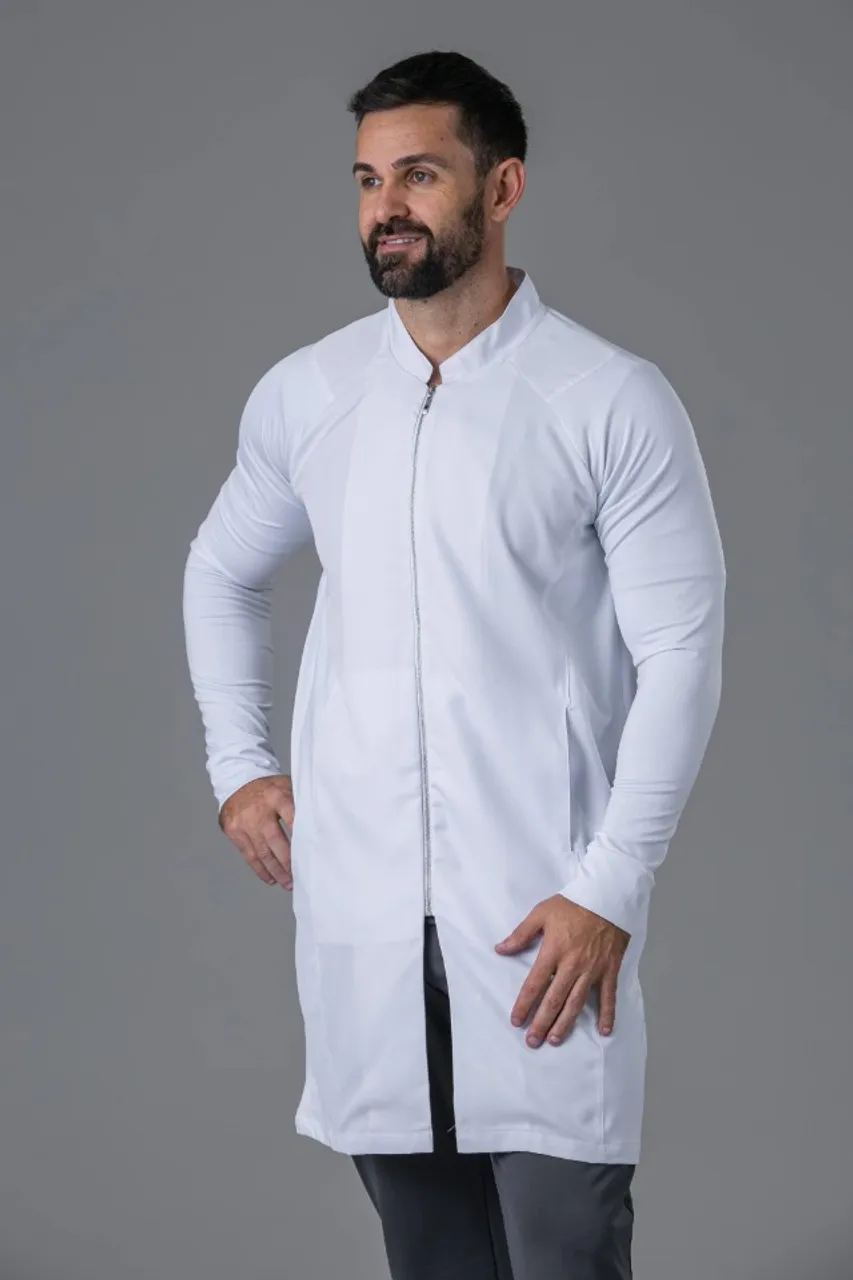 Jaleco Masc com zíper Manga Longa gabardine branco tam 42