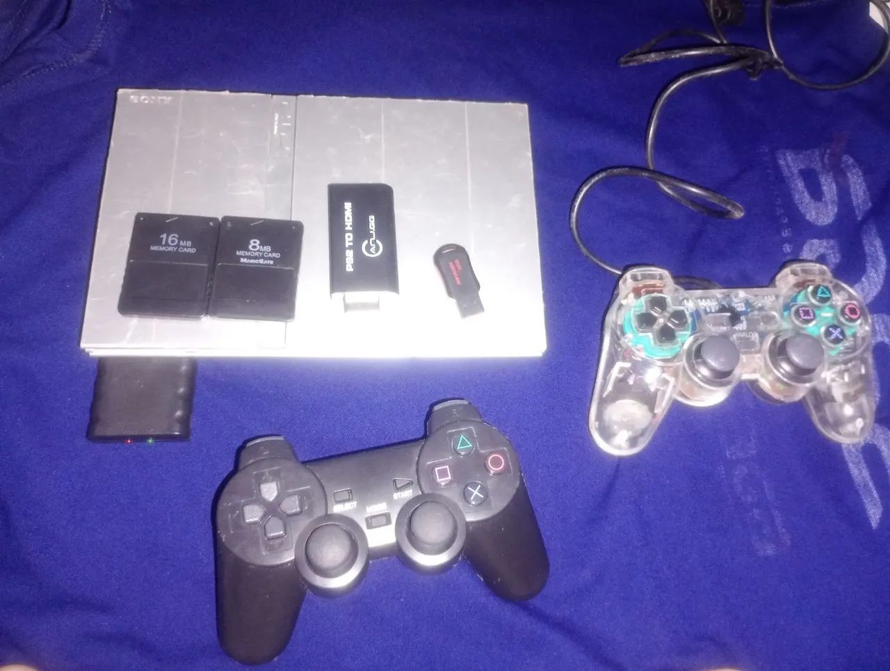 Playstation 2 slim prata com acessórios