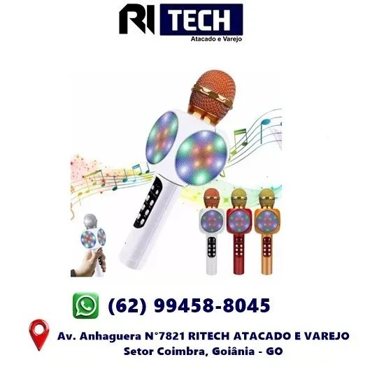 Microfone Sem Fio Bluetooth Karaokê Speaker Usb Led