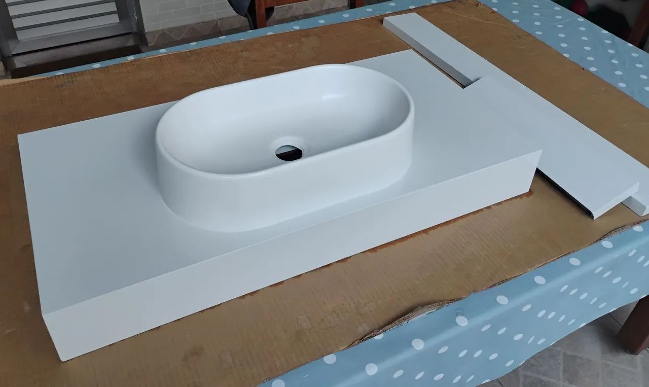 Pia Porcelanato (Branco/Branco) 80x40 com cuba de sobrepor ( - Foto 3