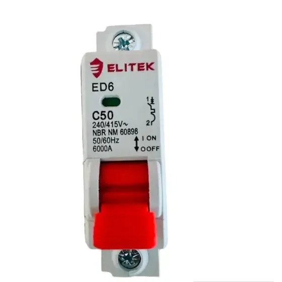 Mini Disjuntor Unipolar Elitek Ed6 50a 6ka Curva C 50/60hz