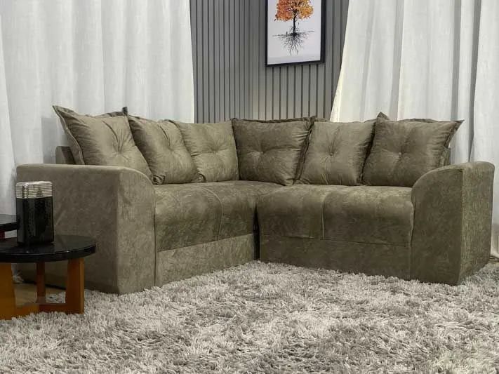 Sofá de Canto 5 Lugares Suede Bege  - Foto 2