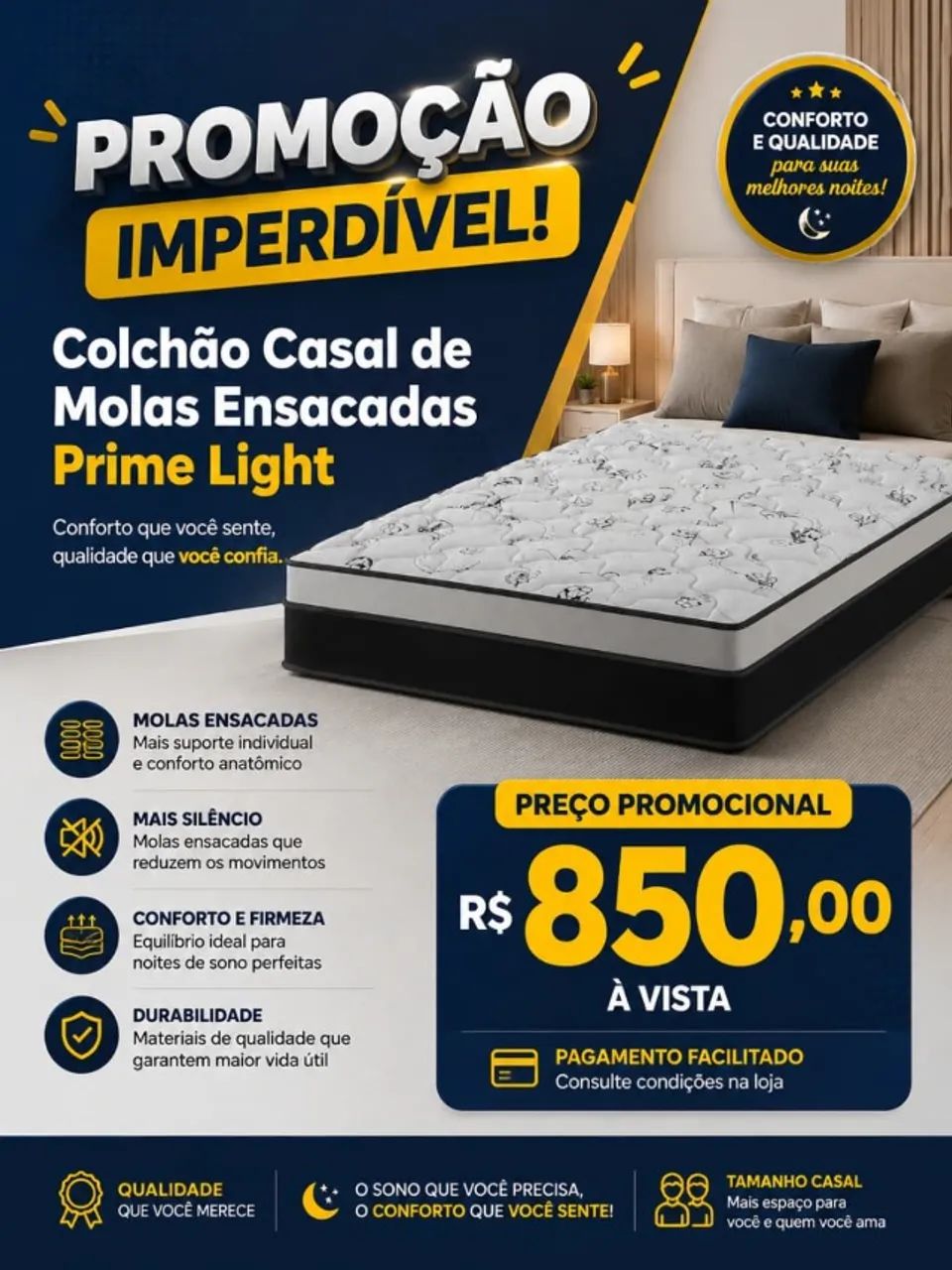 PROMOÇÃO Colchão de molas ensacadas casal d28