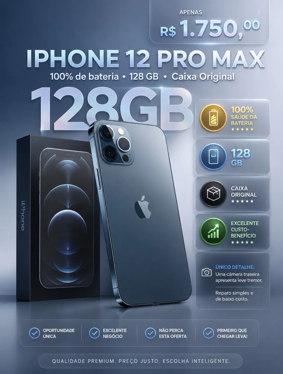 IPHONE 12 PRO MAX - 128GB - 100% BATERIA 