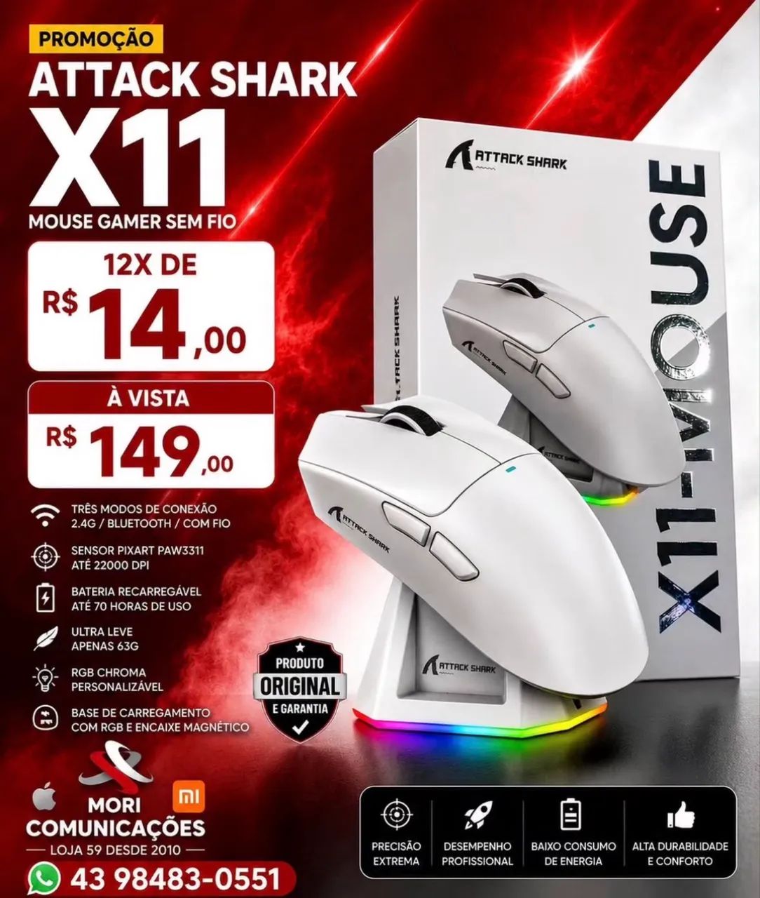 ATTACK SHARK ×11 MOUSE GAMER SEM FIO