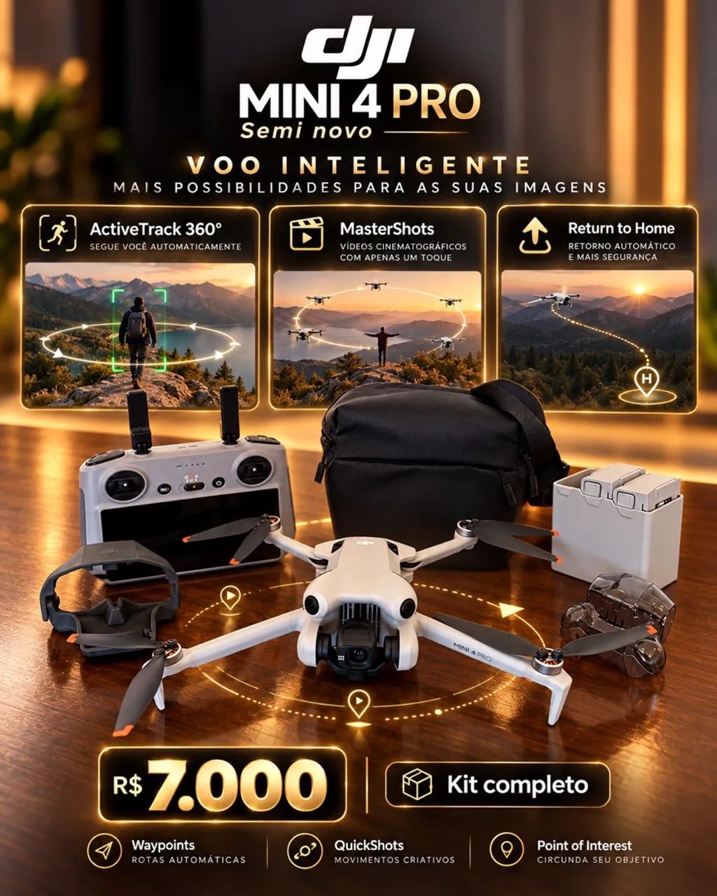 Drone DJI Mini 4 Pro 4K - Controle RC 2 com Tela + 2 Baterias Extras, Hub e Bolsa - Foto 4