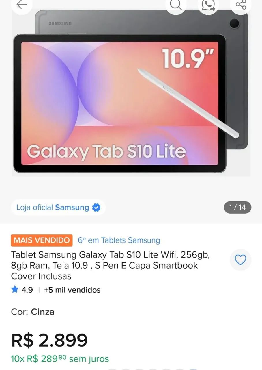 TABLET SAMSUNG S10 LITE