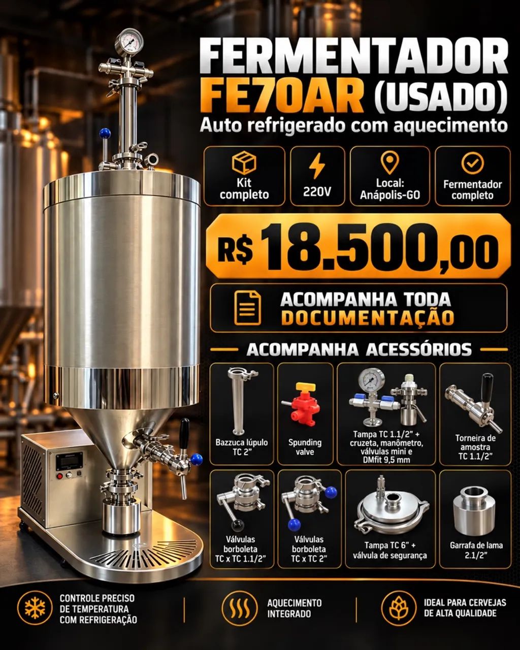 Fermentador Auto-Redeigerado com Aquecimento EzBrew FE70AR Combo