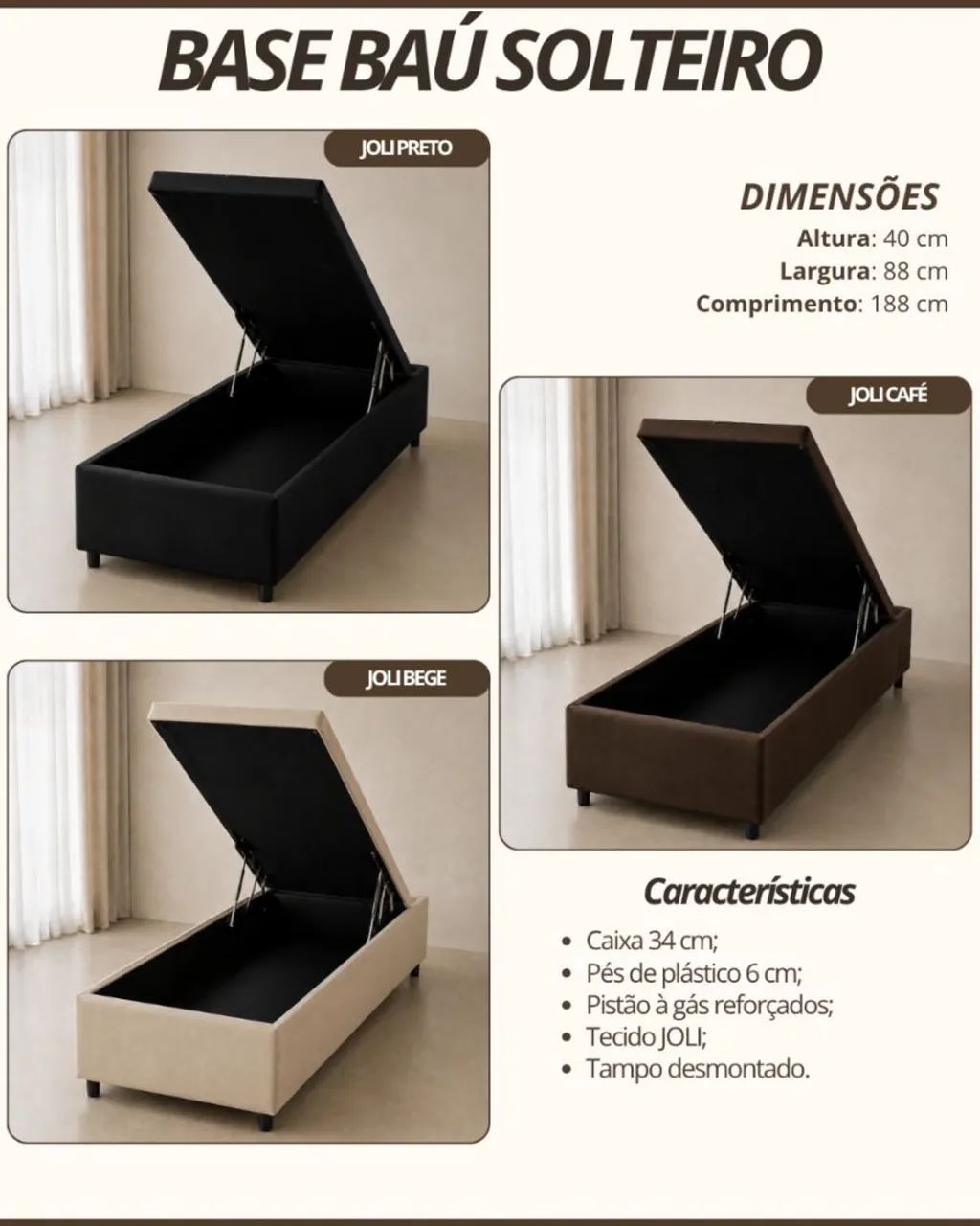 BASE BOX BAÚ - Tamanho SOLTEIRO