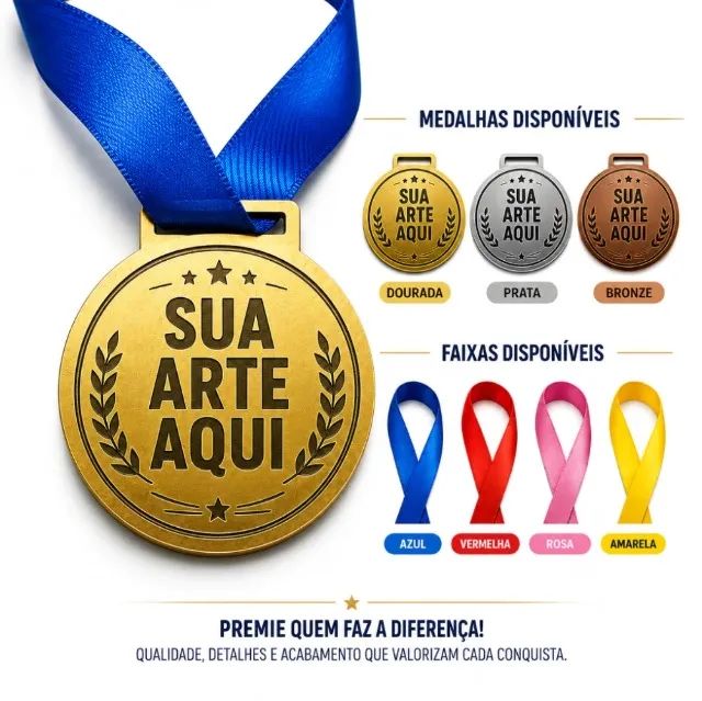 Kit Medalhas PERSONALIZADO COM FAIXA Eventos, Esportes e Etc