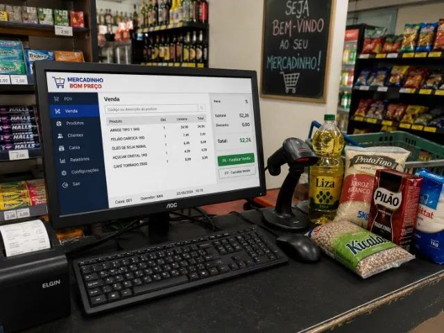 computador completo para mercadinhos impressora termica, leitor de codigo de barras elgin 