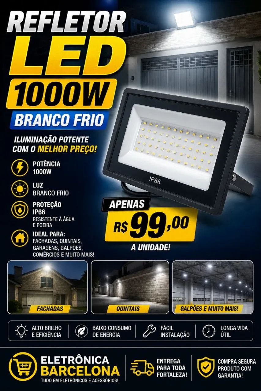 Refletor de Led 1000W Branco Frio