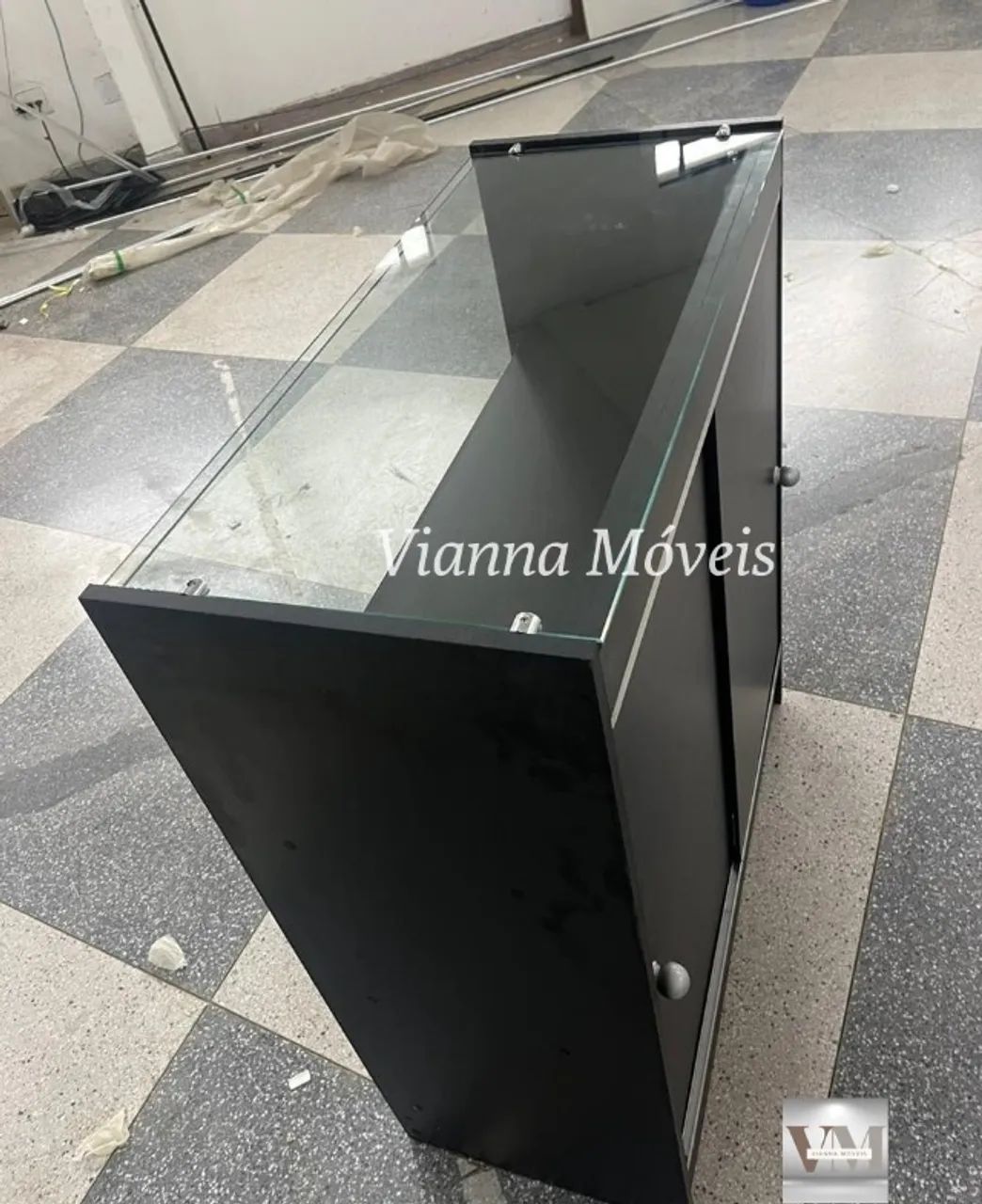 Balcão Vitrine  MDF Preto com Porta e vidro superior  - Foto 4