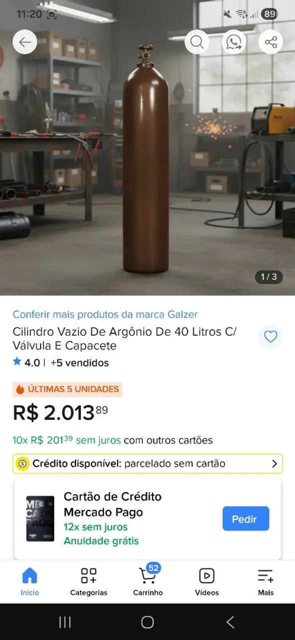 Maquina solda mig  zero com cilindro argonio 40 litro barbada zero - Foto 3