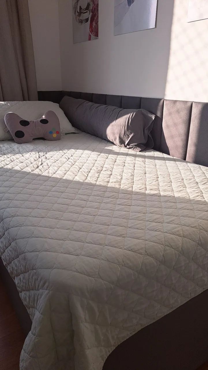 KIT CABECEIRA MODULAR CAMA SOLTEIRO CINZA ESCURO - Foto 4