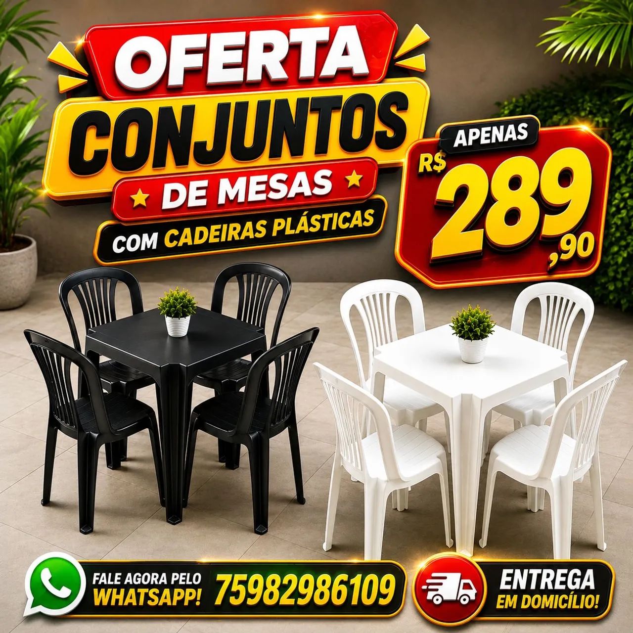 Jogos de mesas e cadeiras plásticas em promoção 