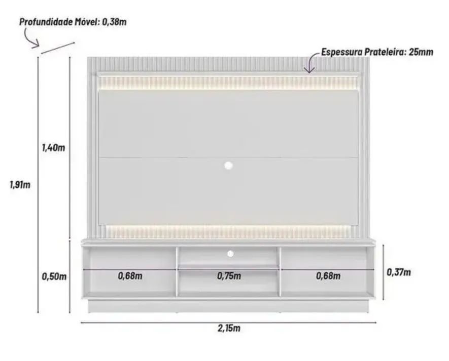 Estante Ripado Para Tv Até 75 Polegadas Com Led Mdf - Foto 2