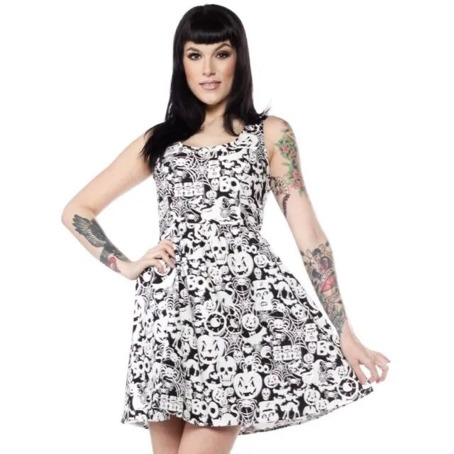 Vestido caveirinha dark preto e branco 