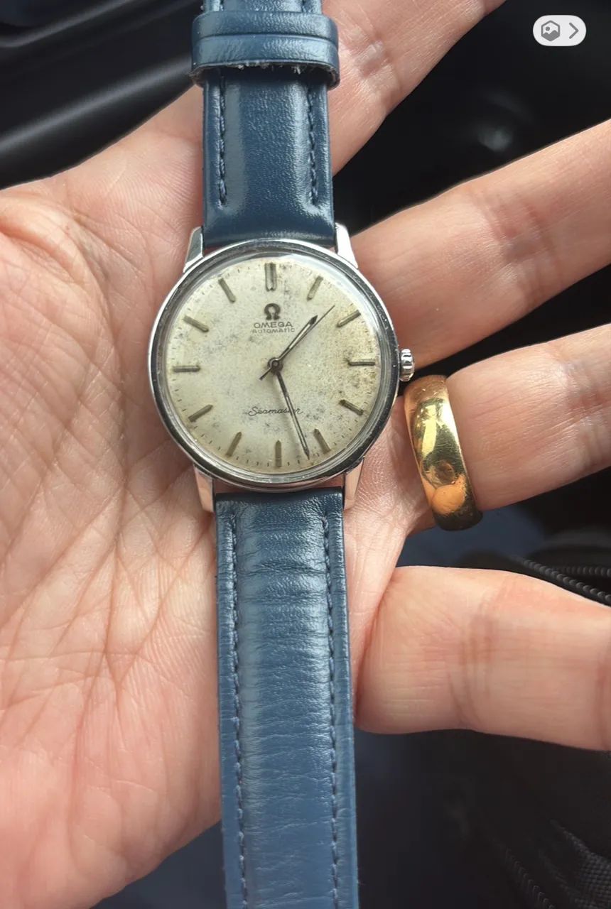 Omega Seamaster automatic no date 1961 pulseira de couro azul  - Foto 3