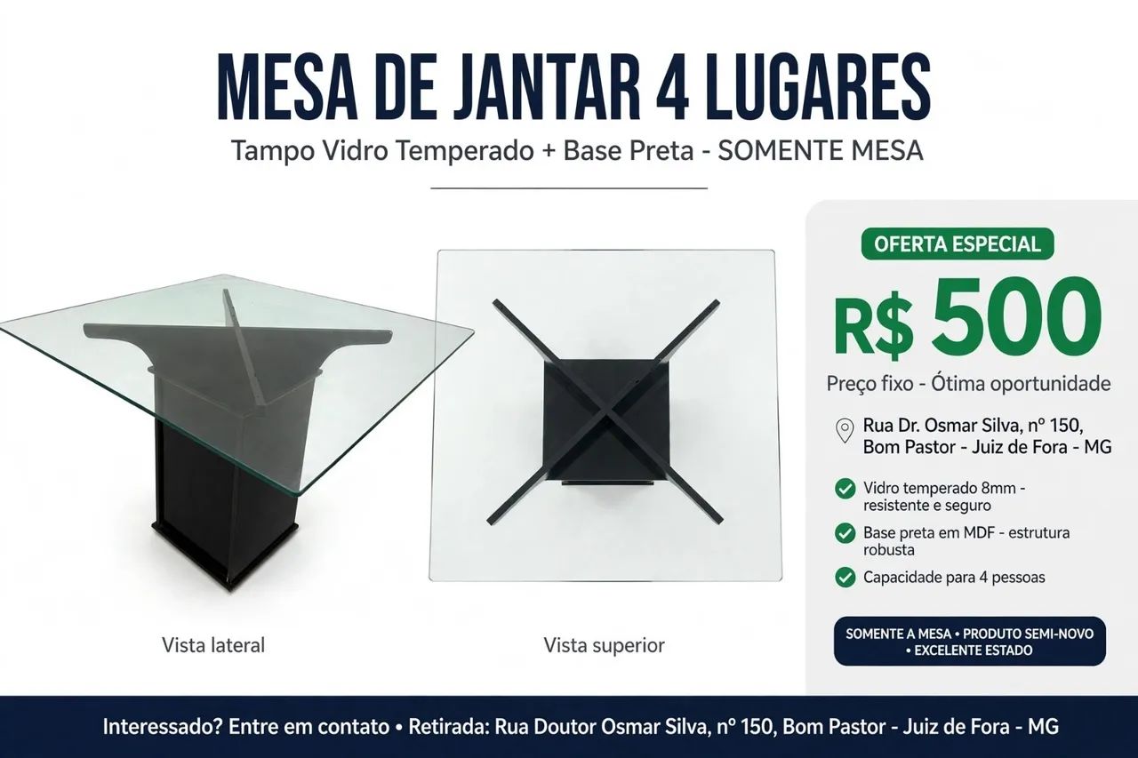 Mesa MDF, Tampo de Vidro  - Foto 4
