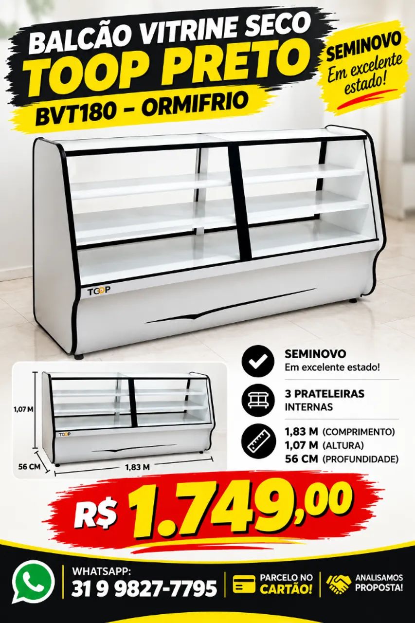 BALCÃO VITRINE SECO TOOP BVT 180 CM- ORMIFRIO