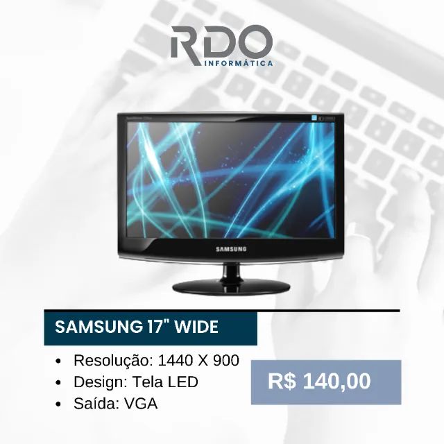 Monitor Samsung 17" Wide LED 1440x900 VGA. - Barato de alta resolução! 