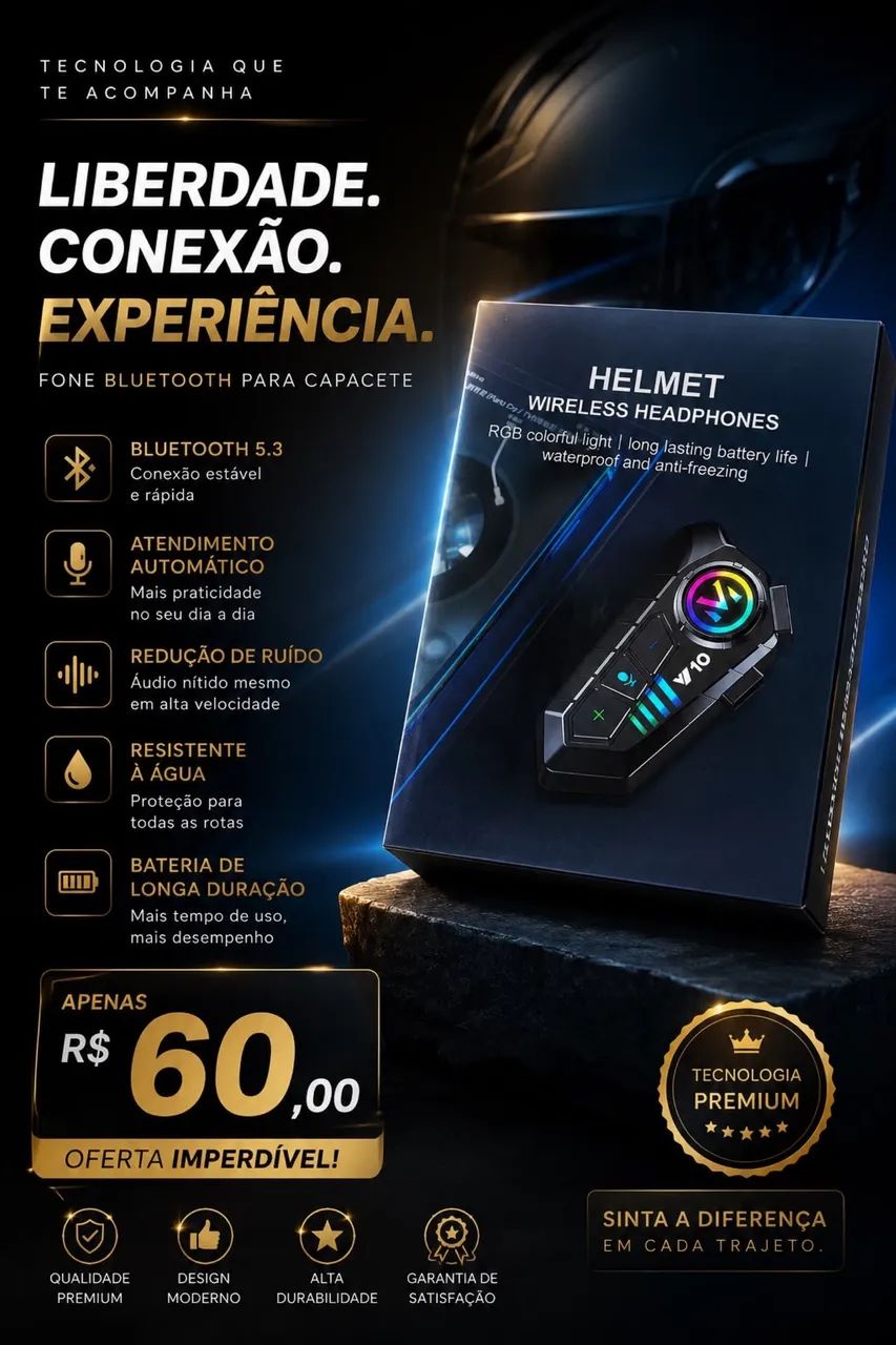 Intercomunicador Capacete Moto Bluetooth V10 à Prova D'Água IPX6