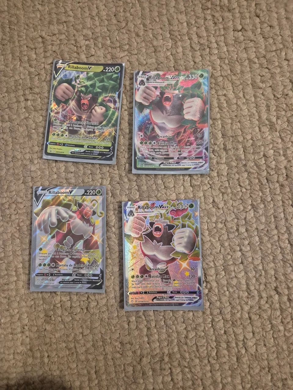 Pack 4 cartas, rilaboom V Vmax V shiny e Vmax shiny