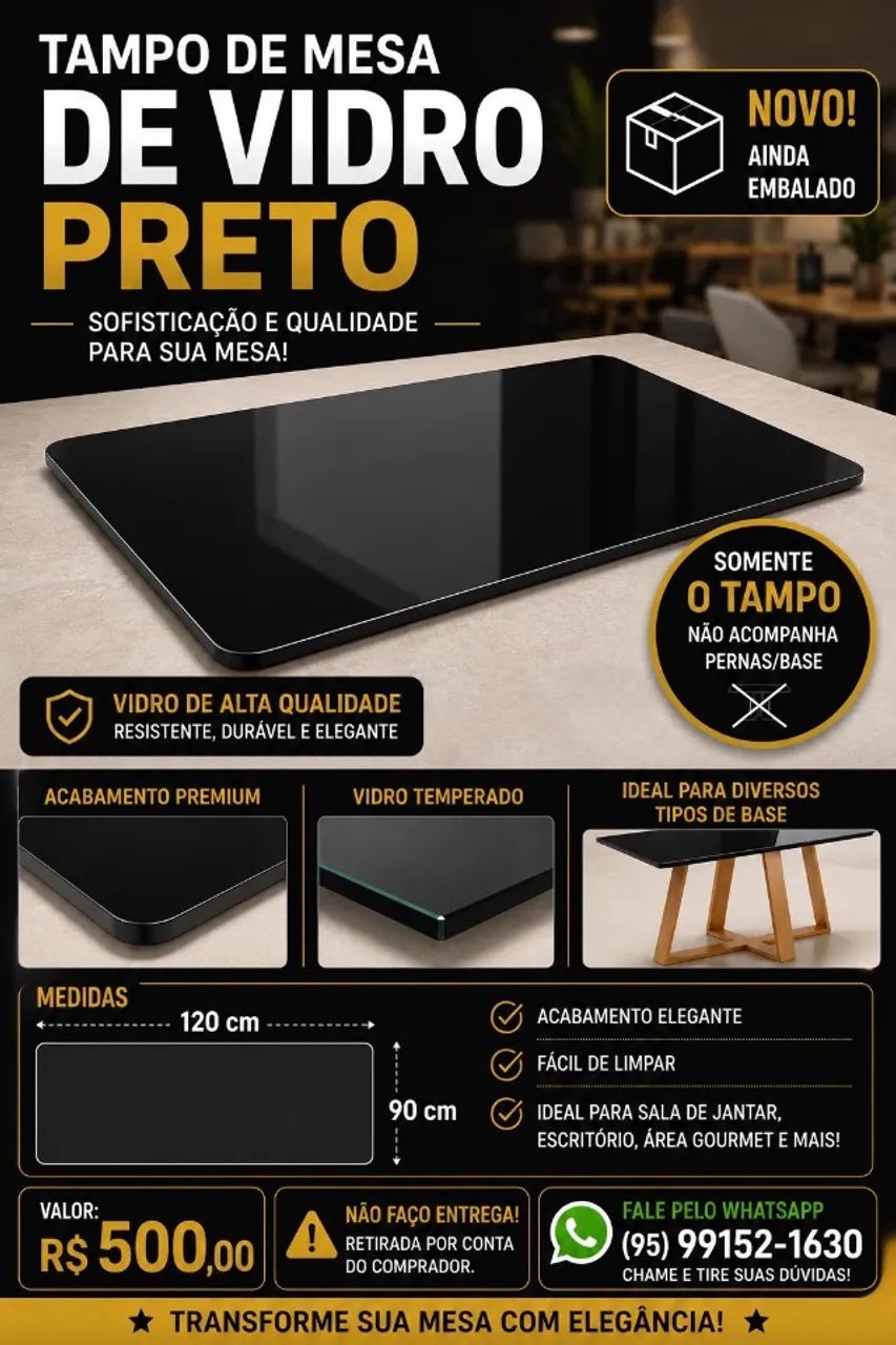 Tampo de mesa de vidro 120x90
