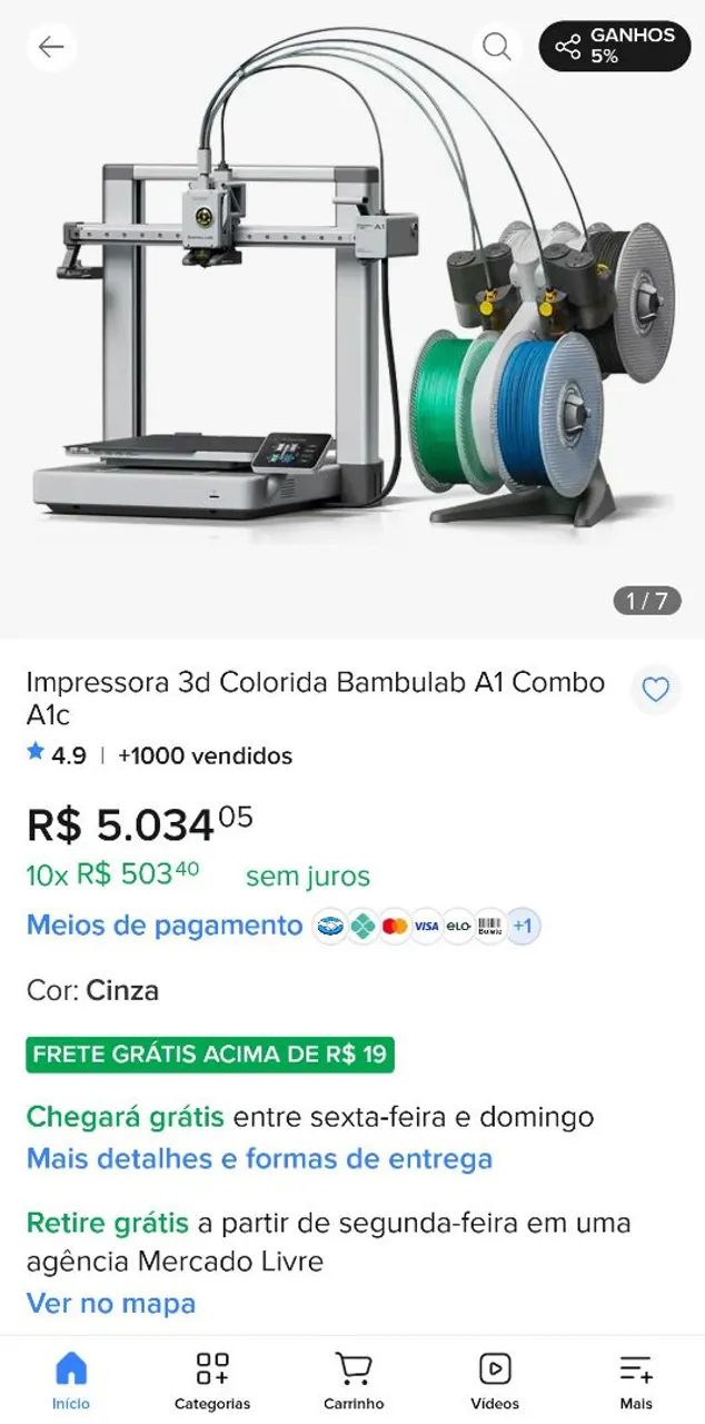 IMPRESSORA 3D BAMBU LAB 1 COM AMS - Foto 2