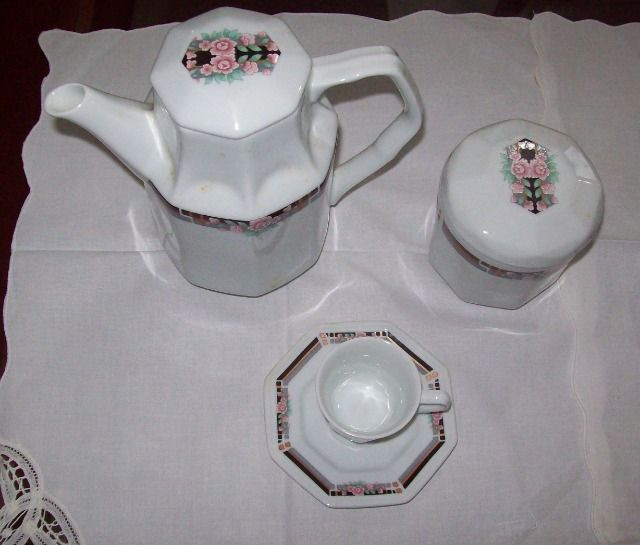 Jogo de café em porcelana Schmidt para 6 pessoas - octogonal