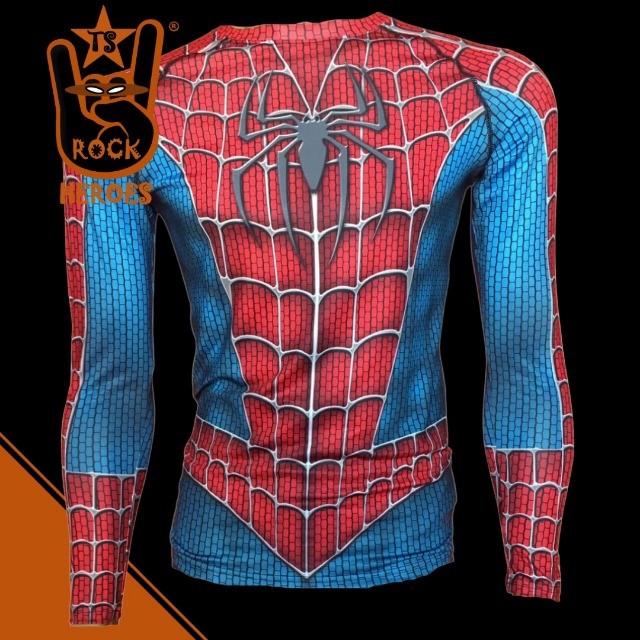 Camisa de Compressão Homem Aranha Clássico Rashguard Elastano Manga Longa Adulto 