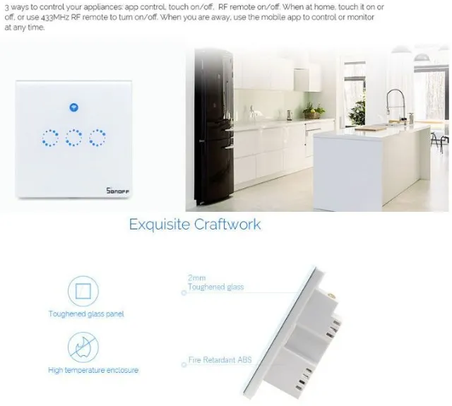 1/2/3 Gang Smart Wifi Painel Interruptor De Toque Sem Fio Pa Sonoff Arduino COD-AM288