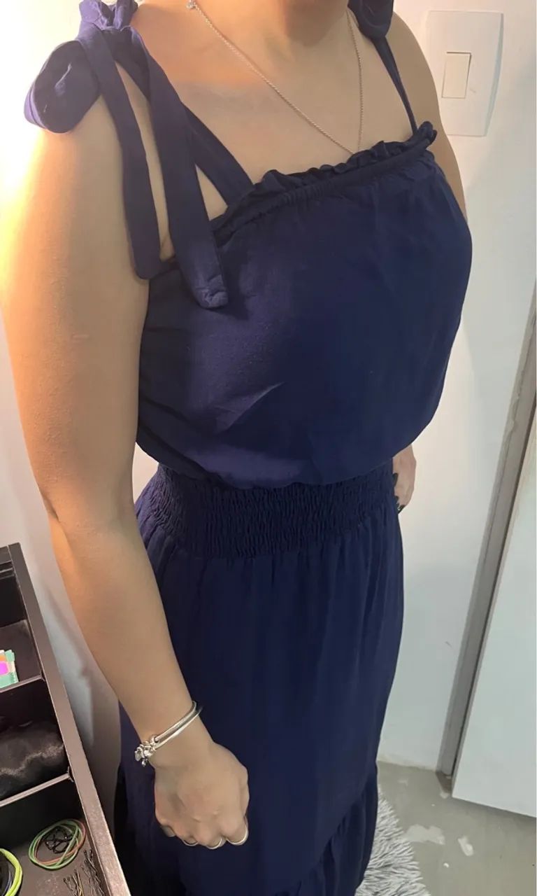 Vestido Azul Marinho com Alças de Amarrar