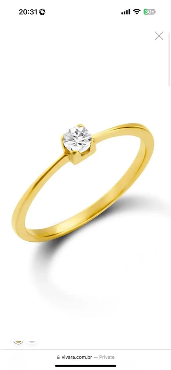 Anel vivara solitário ouro amarelo 18k com diamante 0.14ct - Novo - Foto 3