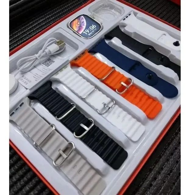 Relógio Smartwatch S100 Ultra com estojo protetor 7 pulseiras tela circular promoção últim